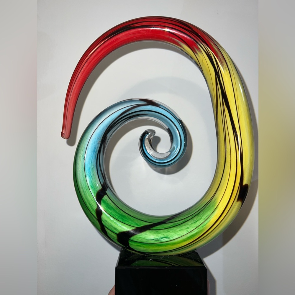 Badash rainbow swirl crystal center piece on black base